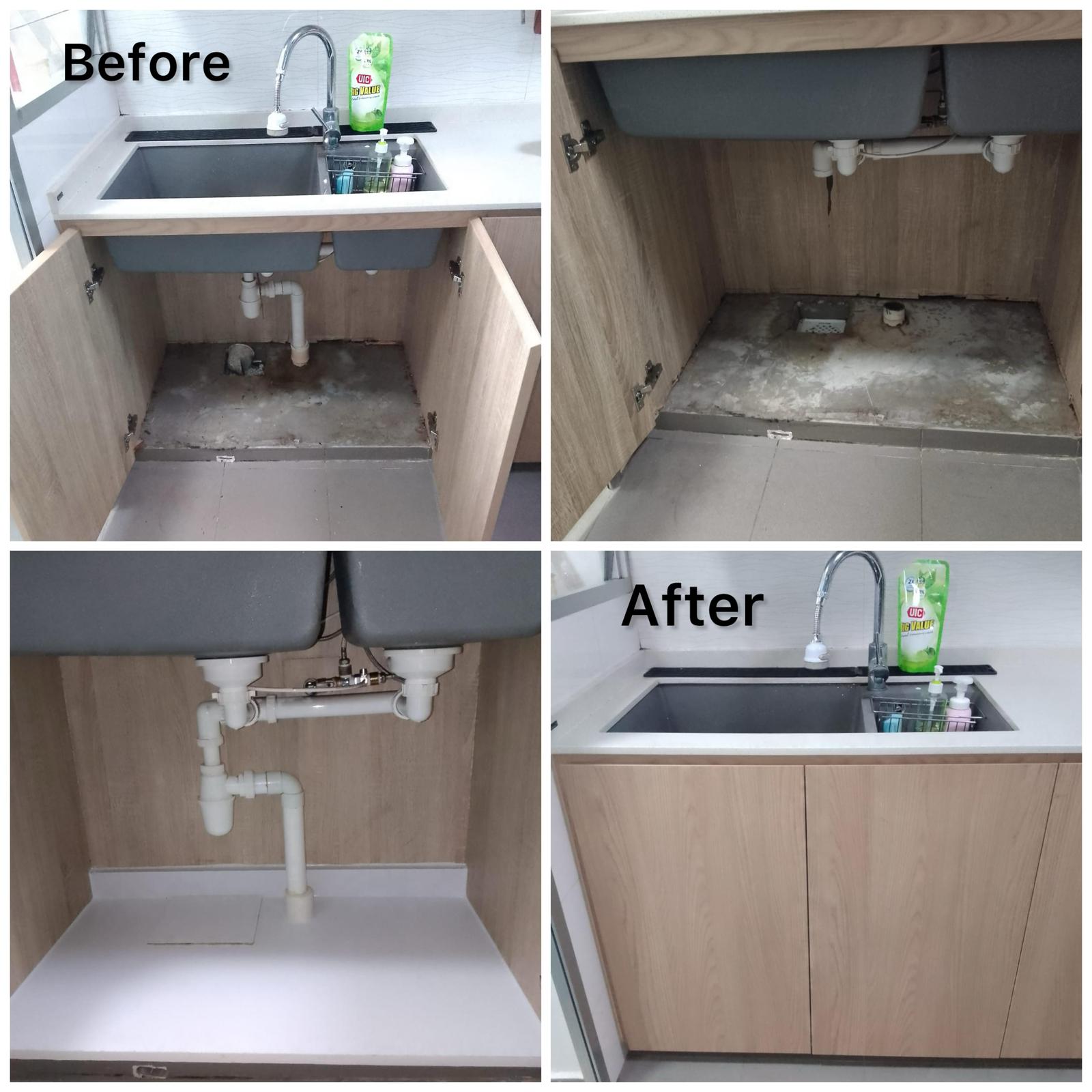 Kitchen Under-Sink Cabinet Repair & Waterproof Base Installation in Singapore – Reliable Protection Against Water Damage